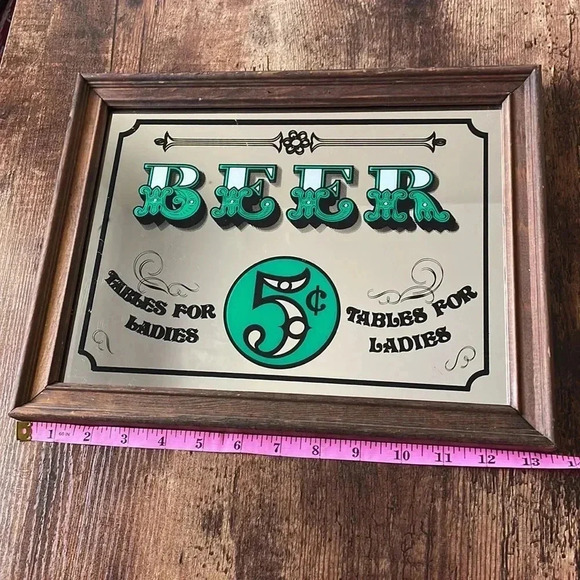 VINTAGE ✨ Beer Pub Antique Drinking Wood Frame Mirror 💎 HOST PICK 💎 - Picture 3 of 7
